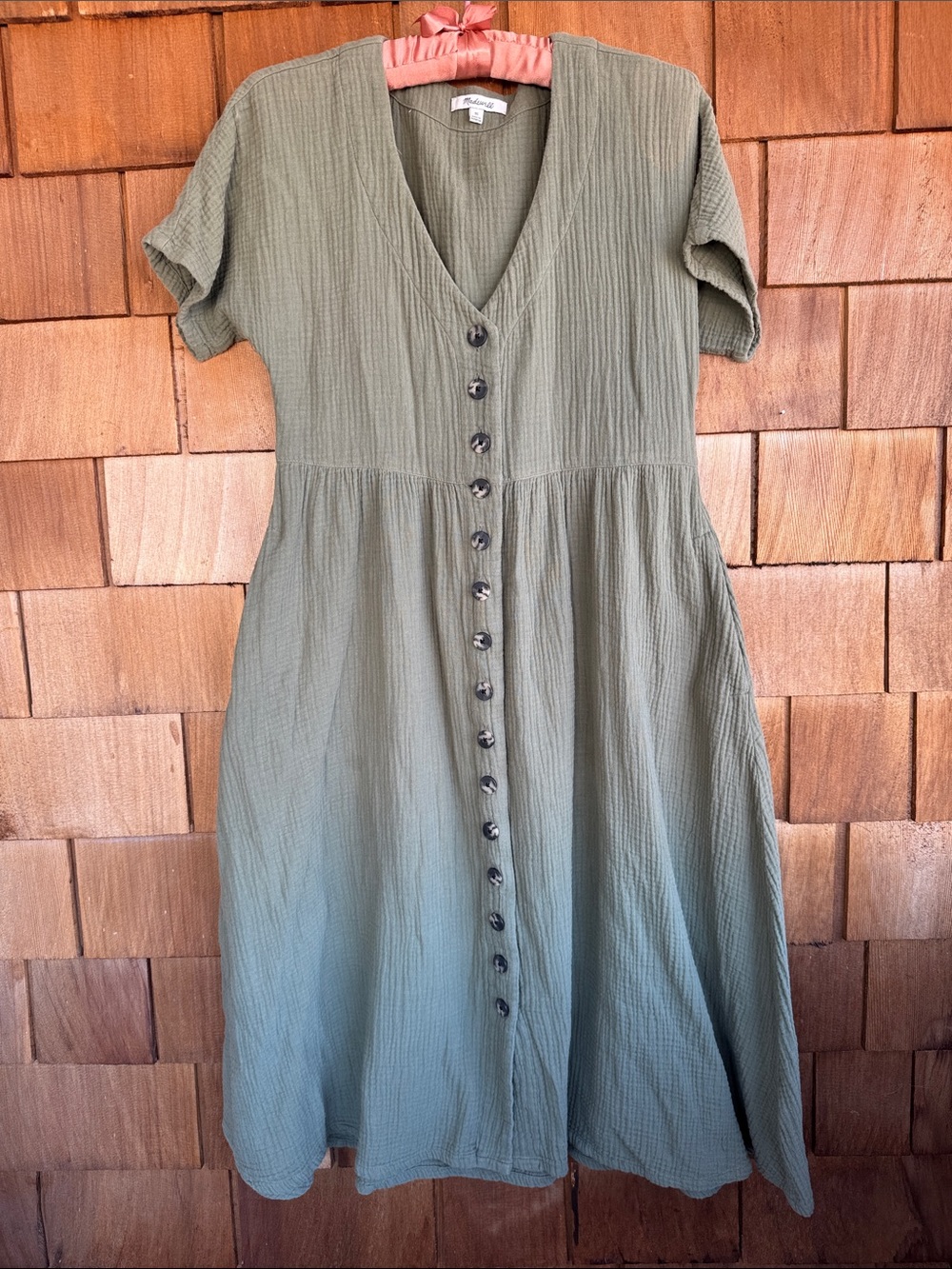 Madewell Olive Green Button-Front Midi Dress